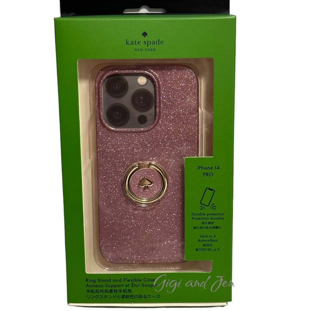 Kate spade Glitter Stability Ring iPhone 14 PRO Case Mitten Pink with Ring Stand